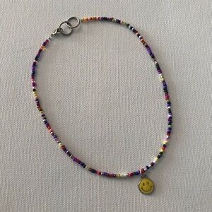 Silver Tone Colorful Smile Face Enamel Beaded Choker Necklace 15”